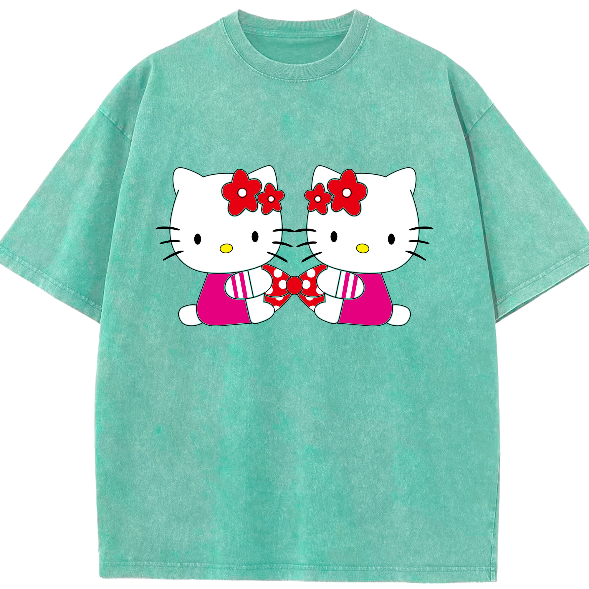 （画像用） Hello Kitty ハローキティ 綿100% ヴィンテージ風 半袖Tシャツ（フロントプリント）